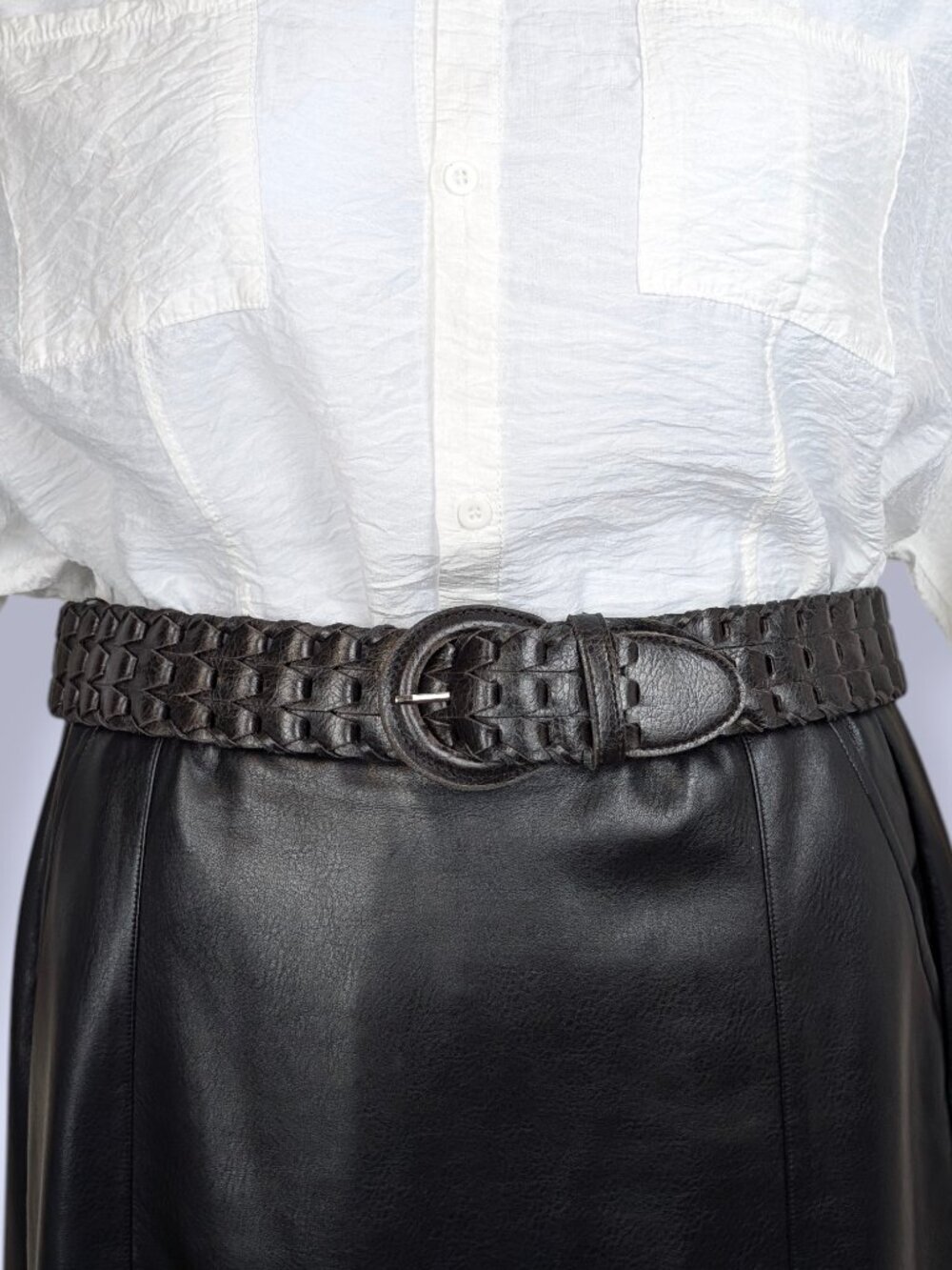 Black Faux Leather Woven Belt